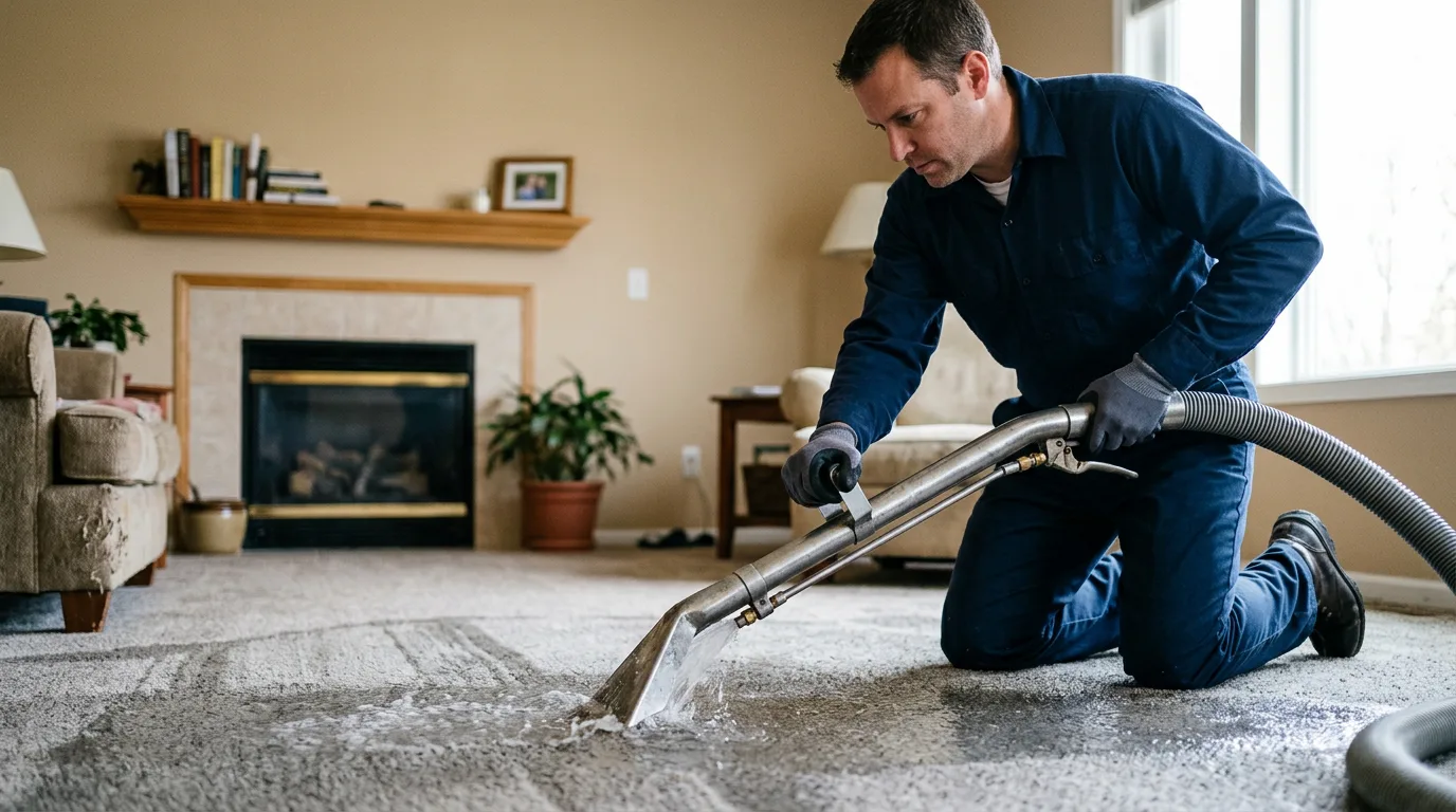 Water damage restoration technician working near Audubon, NJ